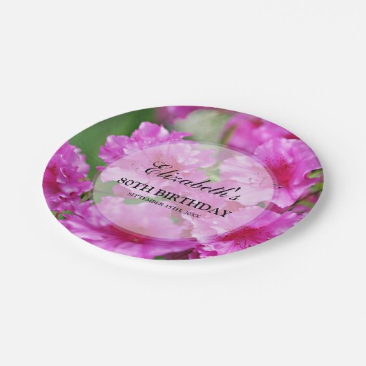 Roze Rhododendron Flowers 80th Birthday Papieren Bordje (Gekanteld)