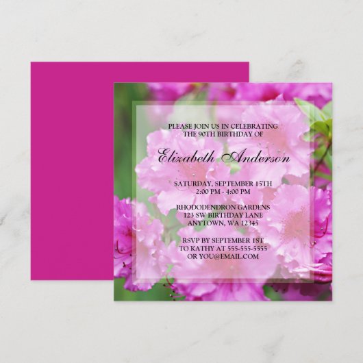 Roze Rhododendron Flowers 90th Birthday Party Kaart (Voorkant / Achterkant)