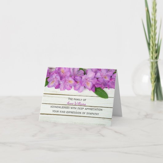 Roze Rhododendron op hout Dank je familie Bedankkaart (Voorkant)
