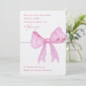 Roze Ribbon Baby Douche Uitnodigingen (Staand voorkant)
