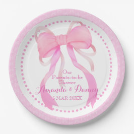 Roze Ribbon Baby Meisje Douche Papier Bord