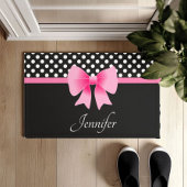 Roze ribbon Black & White Polka Dots Name Deurmat