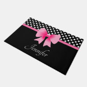 Roze ribbon Black & White Polka Dots Name Deurmat (Schuin)