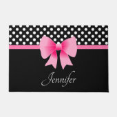 Roze ribbon Black & White Polka Dots Name Deurmat (Voorkant)
