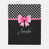 Roze ribbon Black & White Polka Dots Name Fleece Deken (Voorkant)