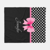 Roze ribbon Black & White Polka Dots Name Fleece Deken (Voorkant (Horizontaal))