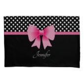 Roze ribbon Black & White Polka Dots Name Kussensloop (Voorkant-Links)