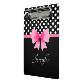 Roze ribbon Black & White Polka Dots Name Mini Klembord (Angled2)