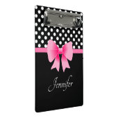 Roze ribbon Black & White Polka Dots Name Mini Klembord (Schuin)