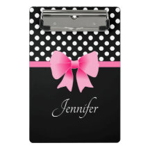 Roze ribbon Black & White Polka Dots Name