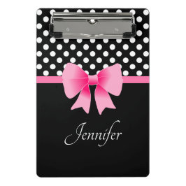 Roze ribbon Black & White Polka Dots Name Mini Klembord