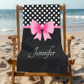 Roze ribbon Black & White Polka Dots Name Strandlaken