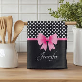 Roze ribbon Black & White Polka Dots Name Theedoek