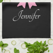 Roze ribbon Black & White Polka Dots Name Theedoek (Gevouwen)