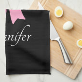 Roze ribbon Black & White Polka Dots Name Theedoek (Quarter Fold)