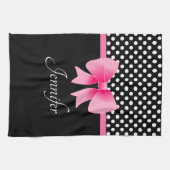 Roze ribbon Black & White Polka Dots Name Theedoek (Horizontaal)