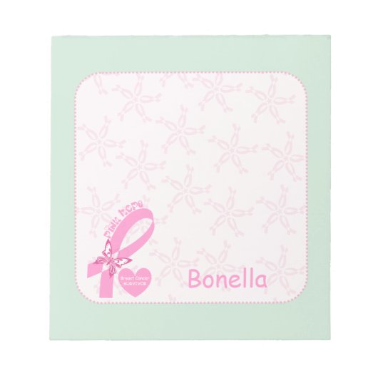 Roze Ribbon Borstkanker overlevende mint border Notitieblok (Voorkant)