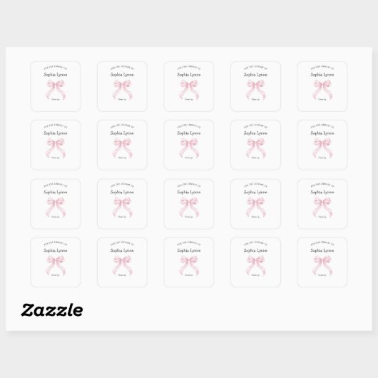 Roze Ribbon Bow meisje baby shower boekenplaat Vierkante Sticker (Vel)