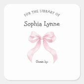 Roze Ribbon Bow meisje baby shower boekenplaat Vierkante Sticker (Voorkant)