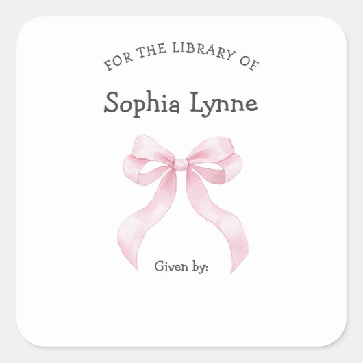 Roze Ribbon Bow meisje baby shower boekenplaat Vierkante Sticker (Voorkant)