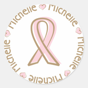 Roze Ribbon Breast Cancer Naam Michelle Ronde Sticker