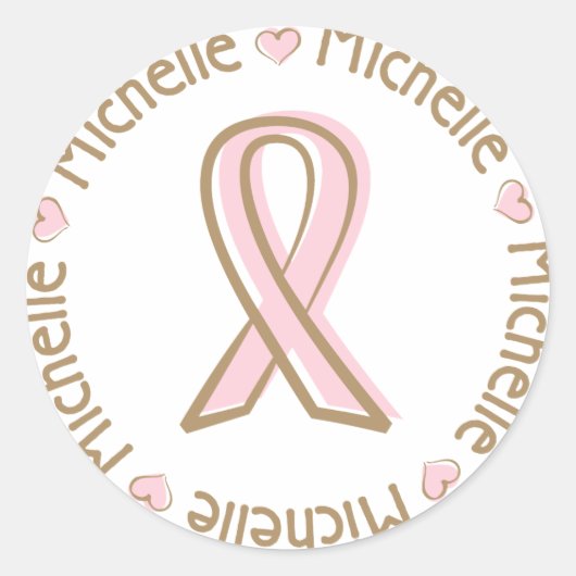 Roze Ribbon Breast Cancer Naam Michelle Ronde Sticker (Voorkant)