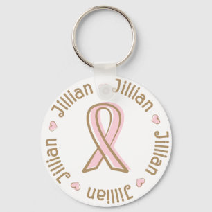 Roze Ribbon Breast Cancer Name Jillian Sleutelhanger