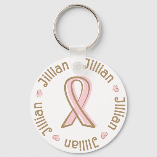 Roze Ribbon Breast Cancer Name Jillian Sleutelhanger (Voorkant)