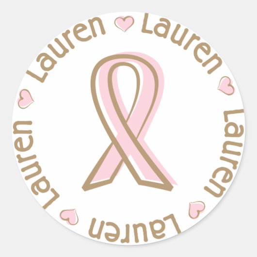 Roze Ribbon Breast Cancer Name Lauren Ronde Sticker (Voorkant)