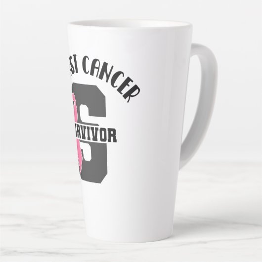 Roze ribbon Breast Cancer Overleving Latte Mok (Rechterhoek)