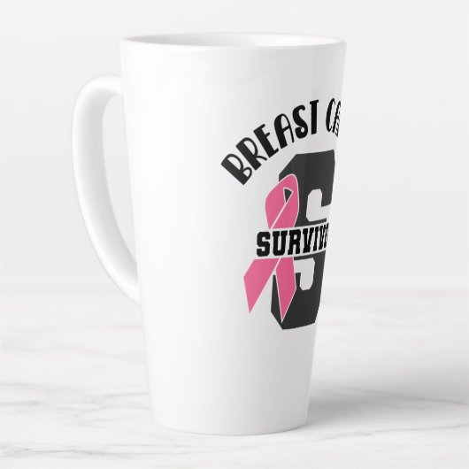 Roze ribbon Breast Cancer Overleving Latte Mok (Linkerhoek)