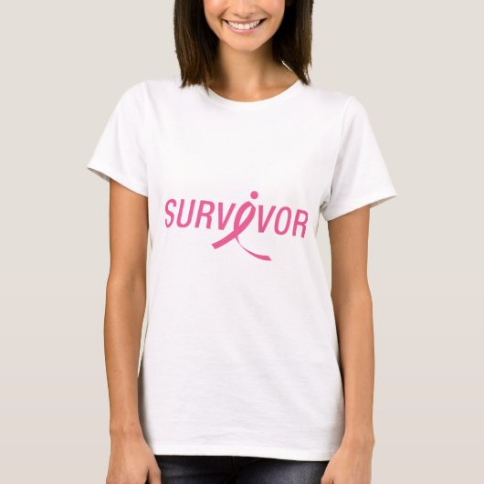 Roze ribbon Breast Cancer Overleving T-shirt (Voorkant)