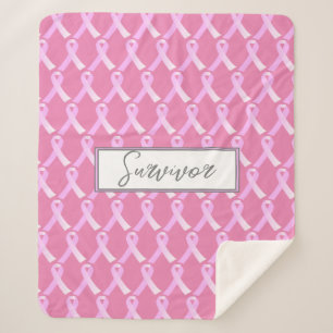Roze Ribbon Breast Cancer Survivor Sherpa Blanket Deken