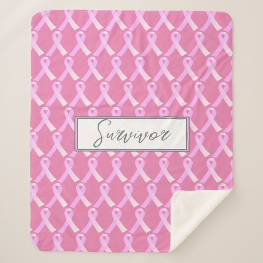 Roze Ribbon Breast Cancer Survivor Sherpa Blanket Sherpa Deken (Voorkant)