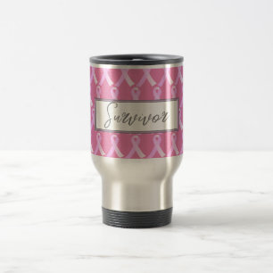 Roze Ribbon Breast Cancer Survivor Travel Mug Reisbeker
