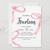Roze Ribbon Coquette Fancy Bow 14e meisje Verjaard Kaart (Voorkant)