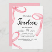 Roze Ribbon Coquette Fancy Bow 14e meisje Verjaard Kaart (Voorkant / Achterkant)