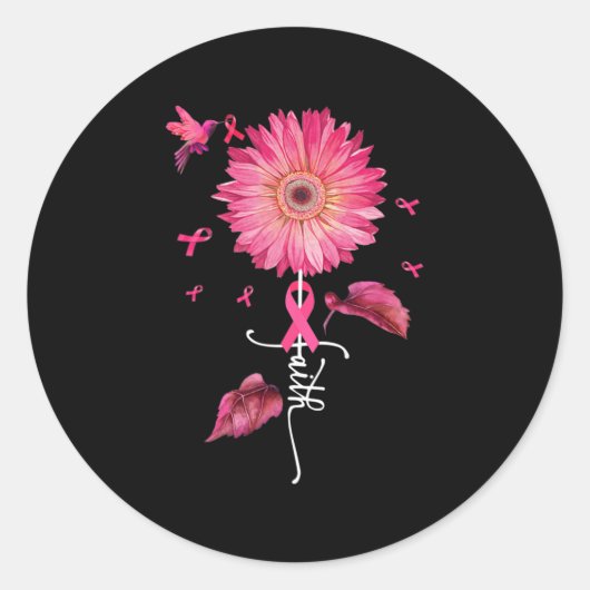 Roze Ribbon Daisy Faith - Borstkanker Bewustheid Ronde Sticker (Voorkant)