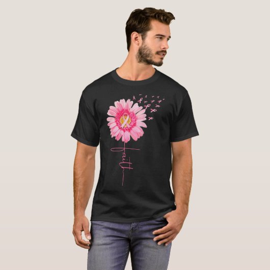 Roze Ribbon Daisy Faith - Borstkanker Bewustheid T-shirt (Voorkant volledig)