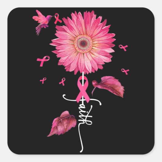 Roze Ribbon Daisy Faith - Borstkanker Bewustheid Vierkante Sticker (Voorkant)