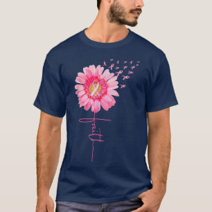 Roze Ribbon Daisy Faith Breast Cancer Bewustheid M T-shirt