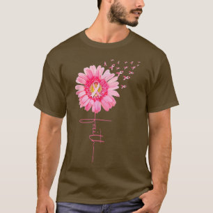 Roze Ribbon Daisy Faith Breast Cancer Bewustheid T-shirt