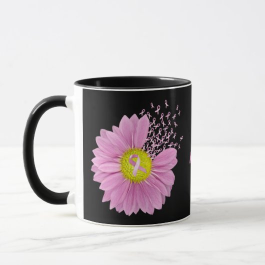 Roze Ribbon Daisy op zwart Mok (Links)