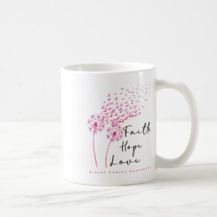 Roze Ribbon Dandelion Faith Hope Breast Cance Koffiemok