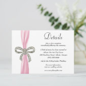 Roze ribbon Diamond Bow Wedding Details Informatiekaartje (Staand voorkant)