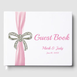 Roze ribbon Diamond Bow Wedding Guestbook Gastenboek