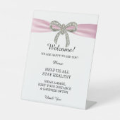 Roze ribbon Diamond Bow Wedding Safety Reclamebord Met Voetstuk (Voorkant)