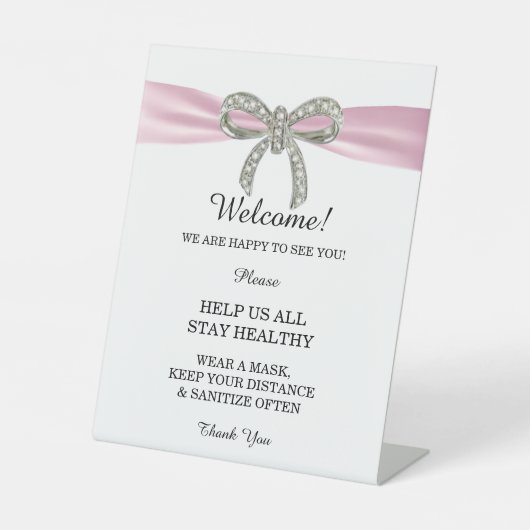 Roze ribbon Diamond Bow Wedding Safety Reclamebord Met Voetstuk (Voorkant)