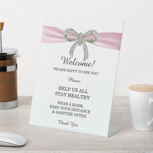 Roze ribbon Diamond Bow Wedding Safety Reclamebord Met Voetstuk (Insitu)