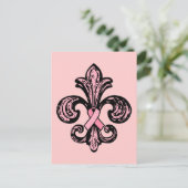 Roze Ribbon Fleur de lis Briefkaart (Staand voorkant)